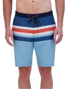 ZeroXposur Men’s Swim Trunks Size M UPF 50 Orange Blue Stripe Board Shorts.